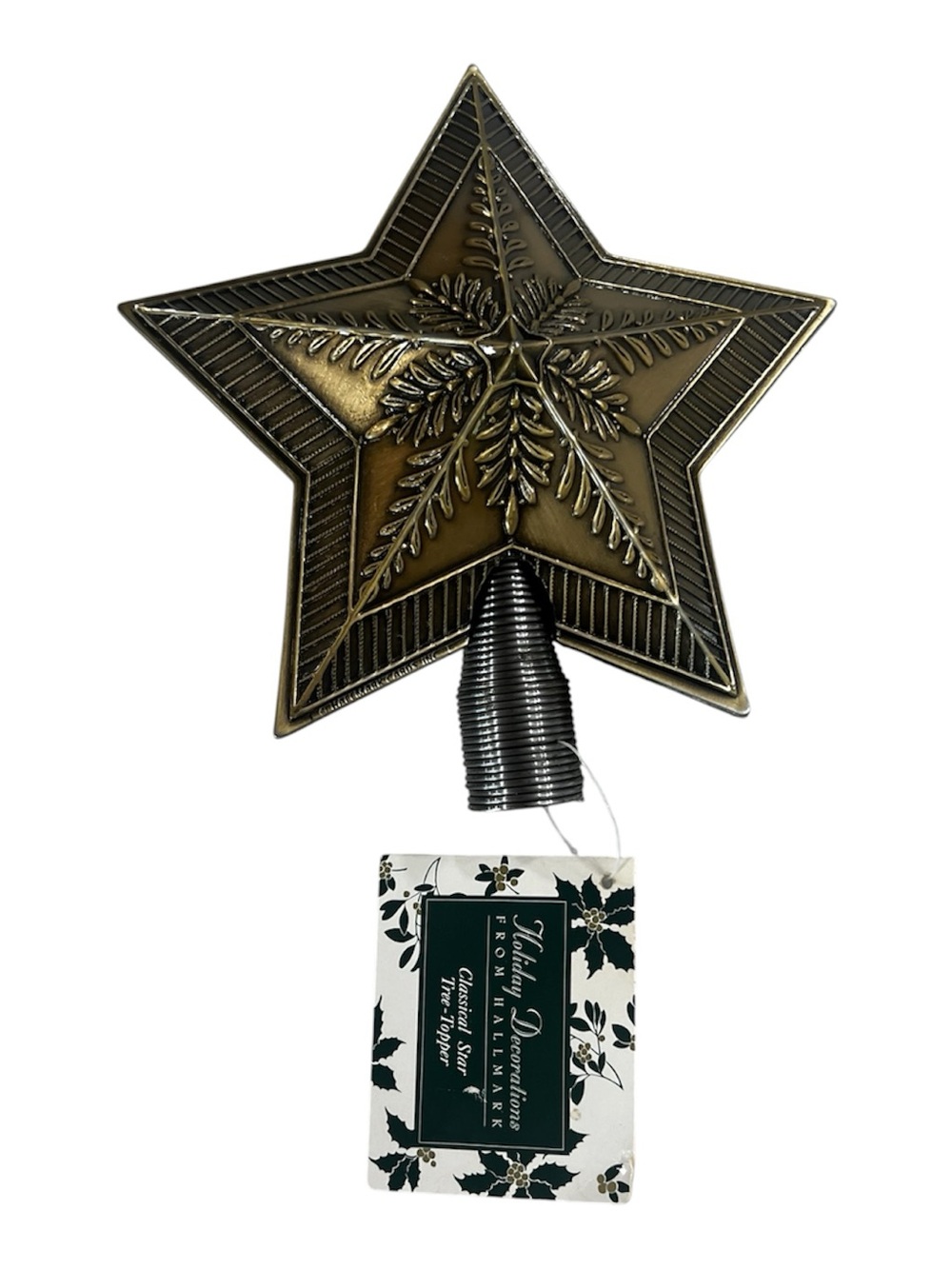 vintage 1991 Hallmark Star tree topper, antique bronze finish and fern detailing